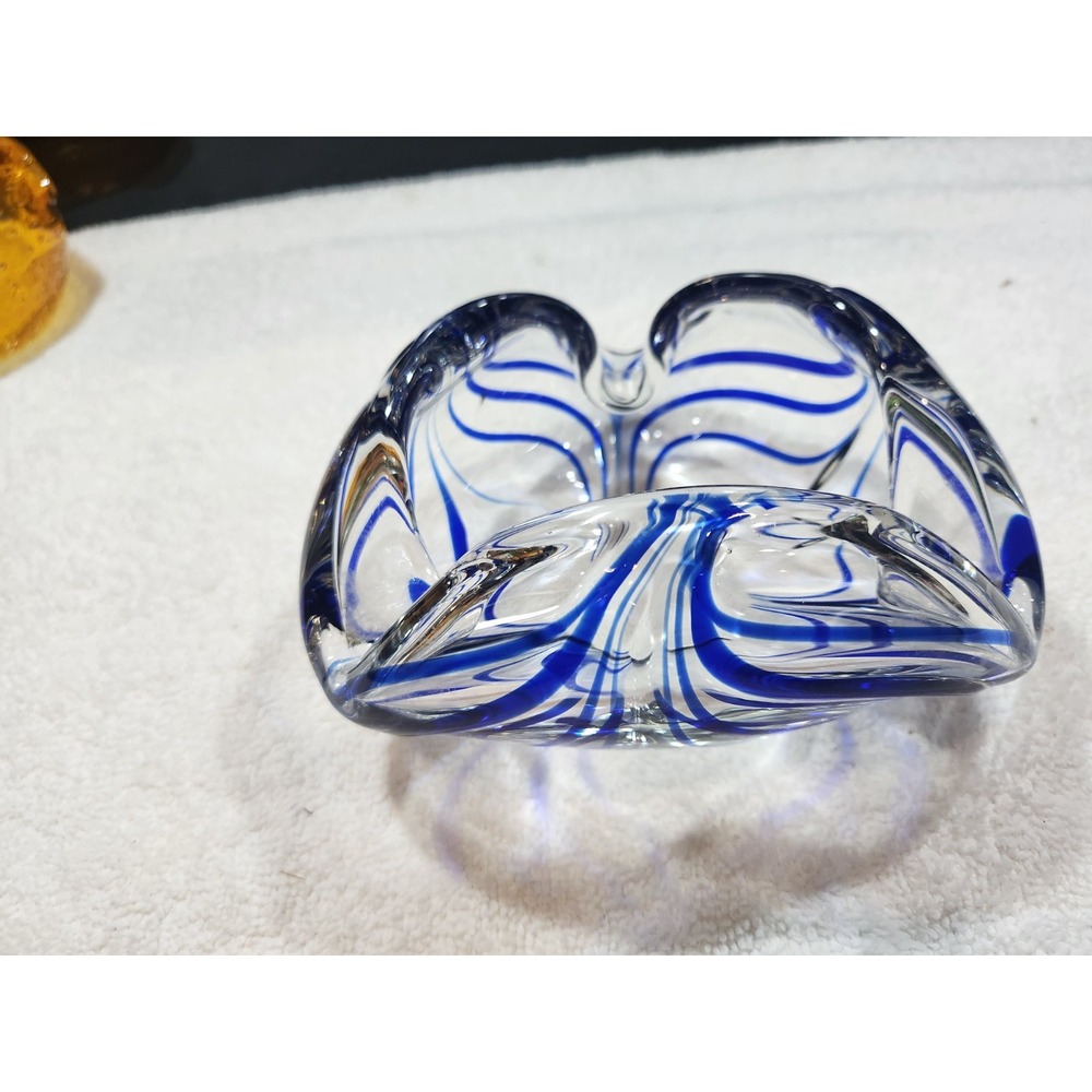 Vintage~Murano Glass~Cobalt Blue & Crystal~Bowl or Ashtray~ c.1975